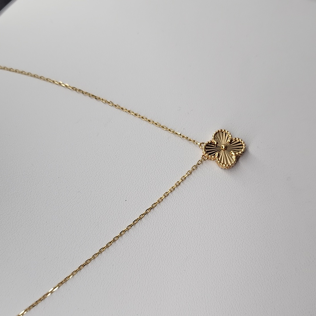 18k Yellow Gold Clover 13mm Necklace Sz 16"-17" New Women Jewelry Au750
